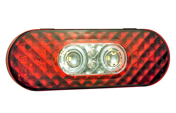 STT LAMP, 6&quot;, RED/CLEAR, LED, OVAL, W/INTEGRATED BACK-UP, FEMALE PIN